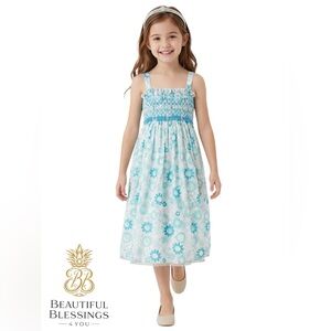 Mayatex Girl’s Smocked Blue and White Floral Sun Dress - Spring Easter - Sz 10